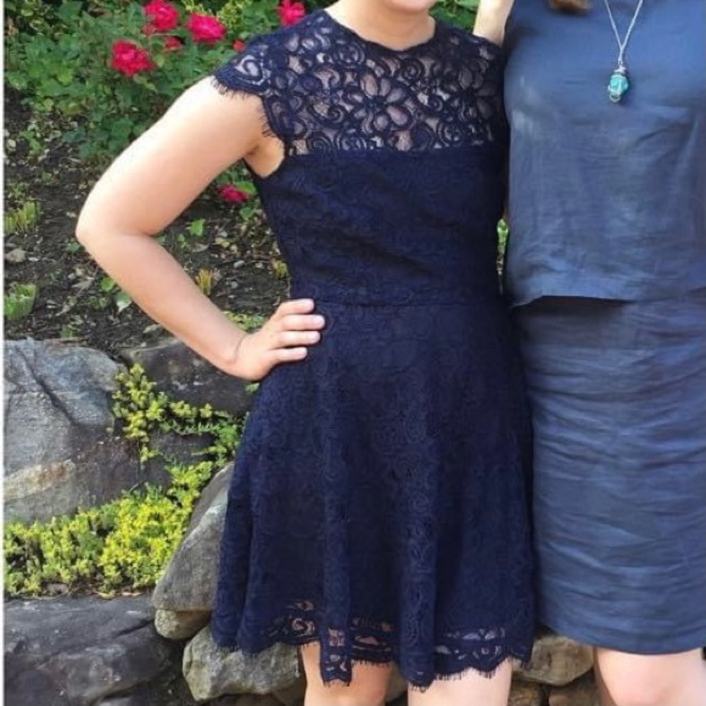 BB Dakota Navy Blue and Black Lace Cocktail Dress